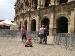 The first four in line outside the arena in Nimes; 7Uwe has the white hair (Photo: Barney Spender)