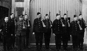 The South Down Battalion at Cooden Camp, Bexhill in February. Lance Corporal Cookson fourth from the left. (c Cookson family archive)