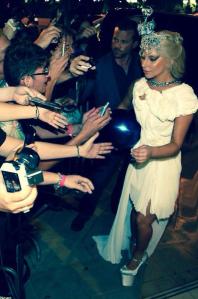 Lady Gaga on a visit to Athens in 2014 wearing a Tsagarakis creation (Photo: Spyridon Tsagarakis)