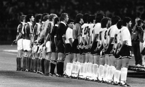 Odd man out: Diego Maradona catches the camera before taking on the USSR at Italia '90. ((Photo: Mike King)